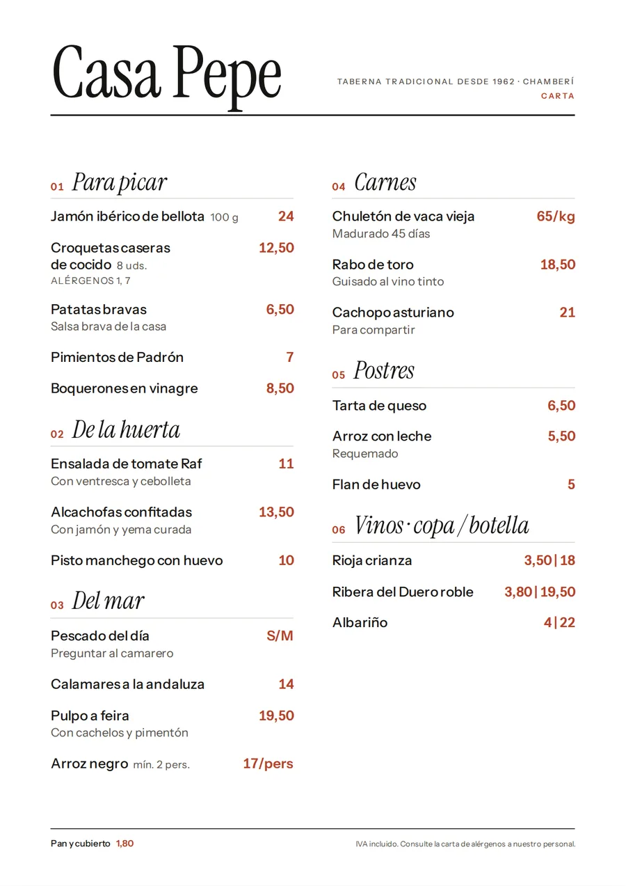 Carta en estilo Barra