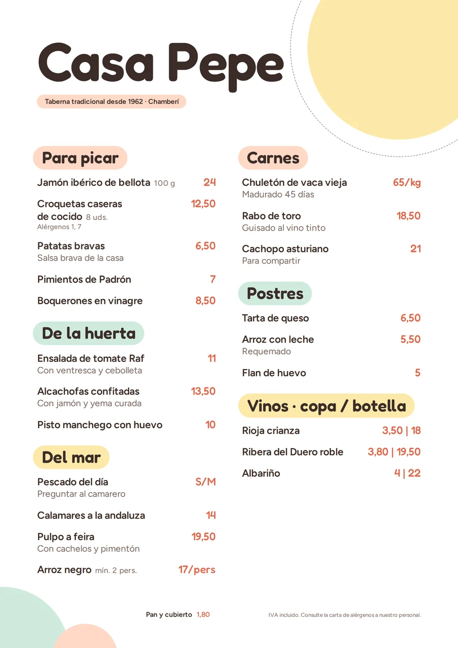 Carta en estilo Brunch