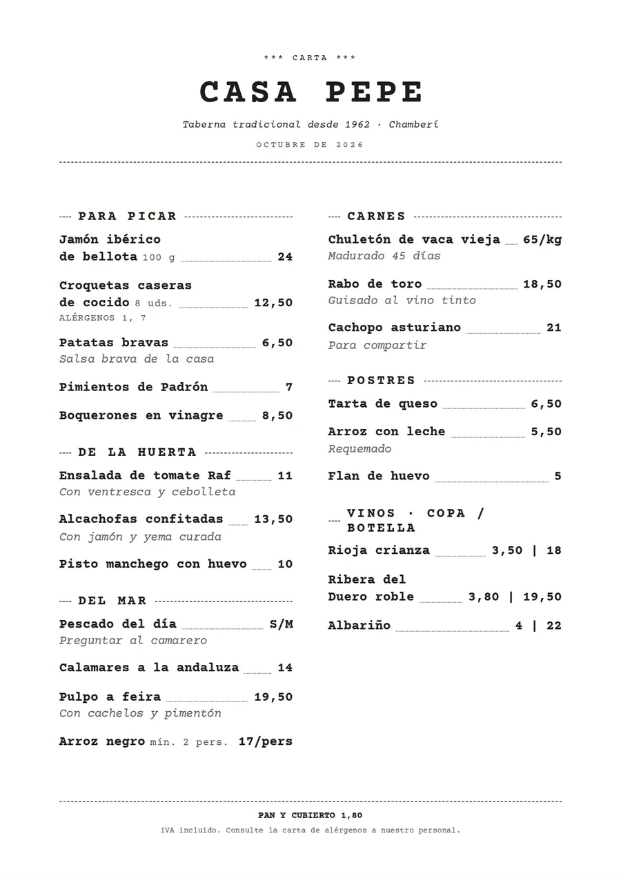 Carta en estilo Ticket